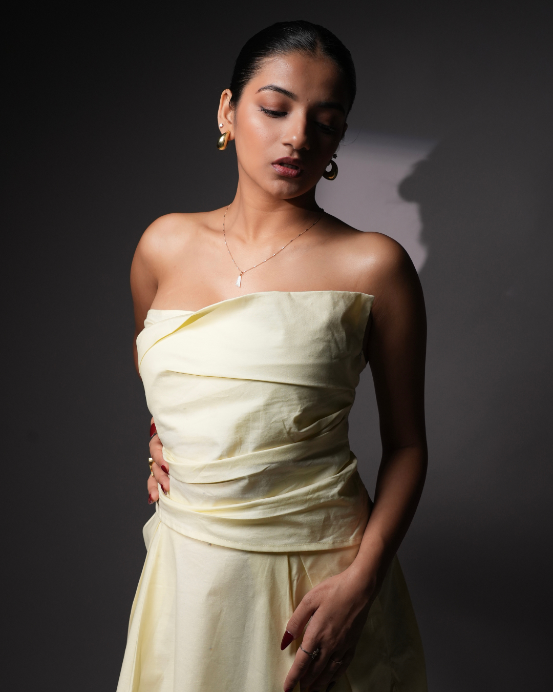 Butter yellow tube top pleated