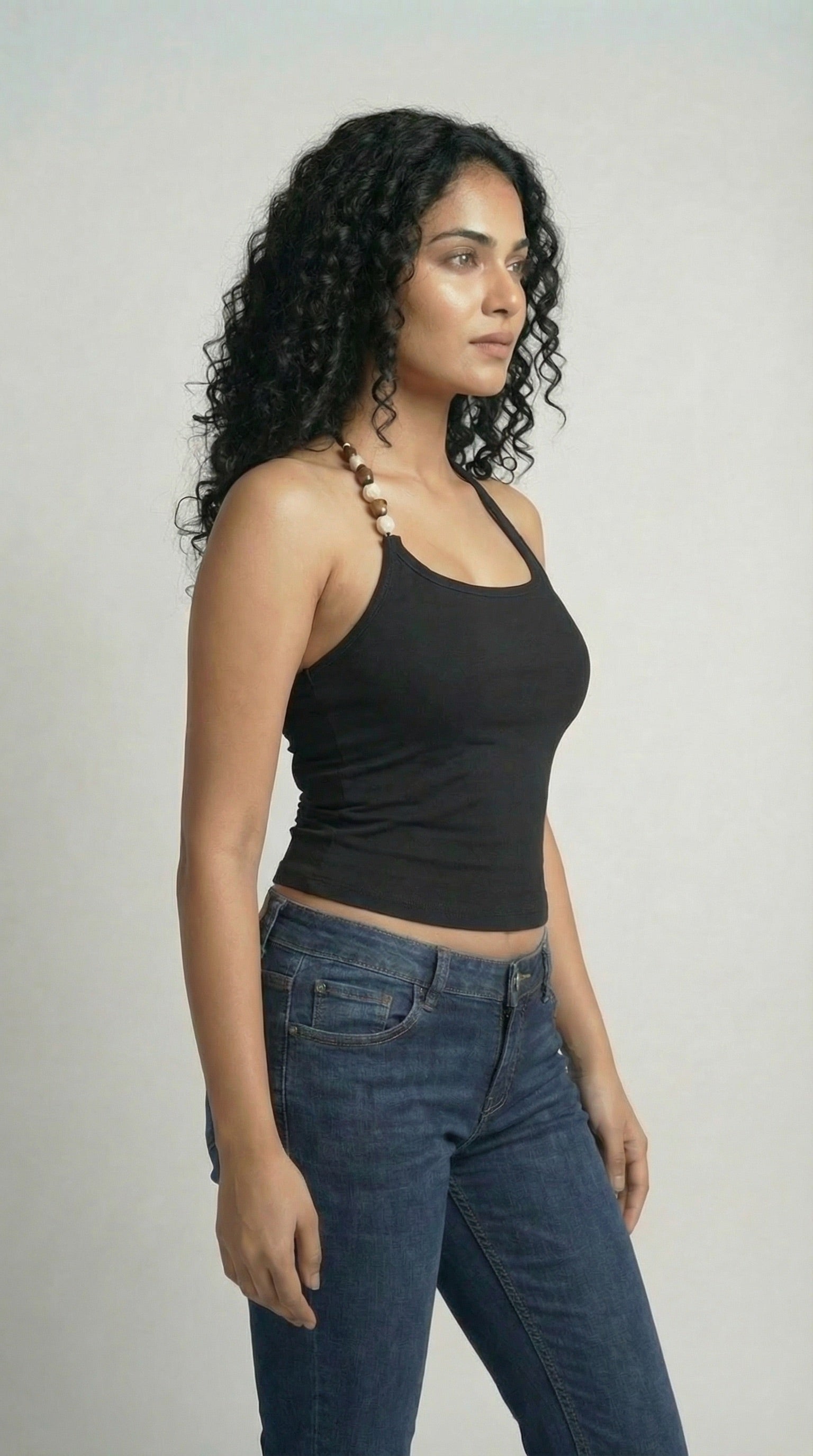 BEADED TANK TOP BLACK