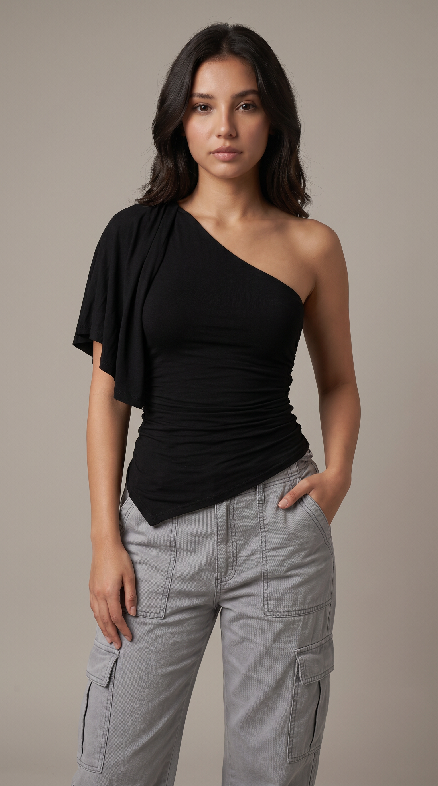 One shoulder frill top