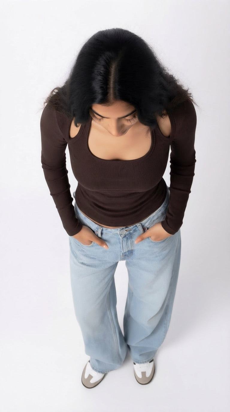 WINTER NOIR FULL SLEEVE TOP BROWN