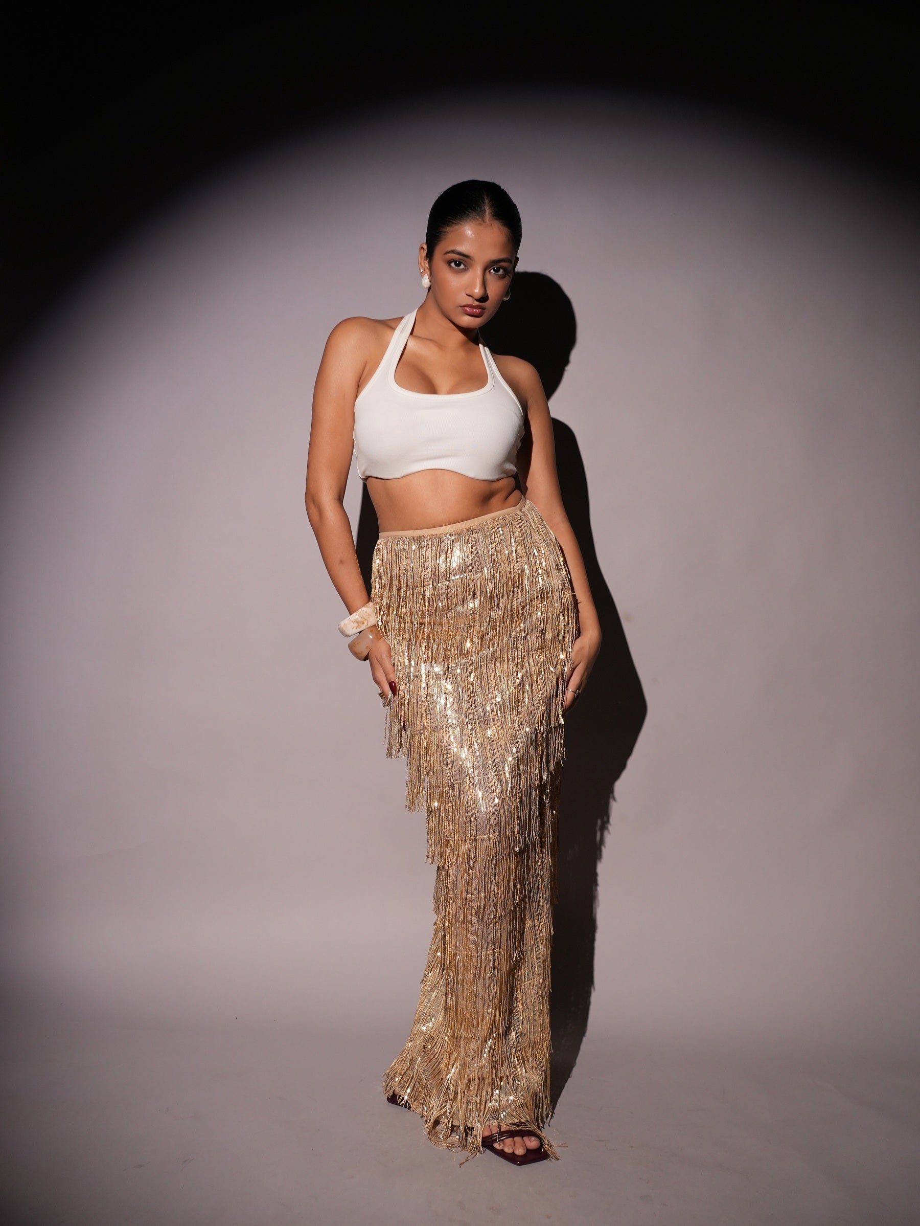 High Waist Golden Tassel Skirt
