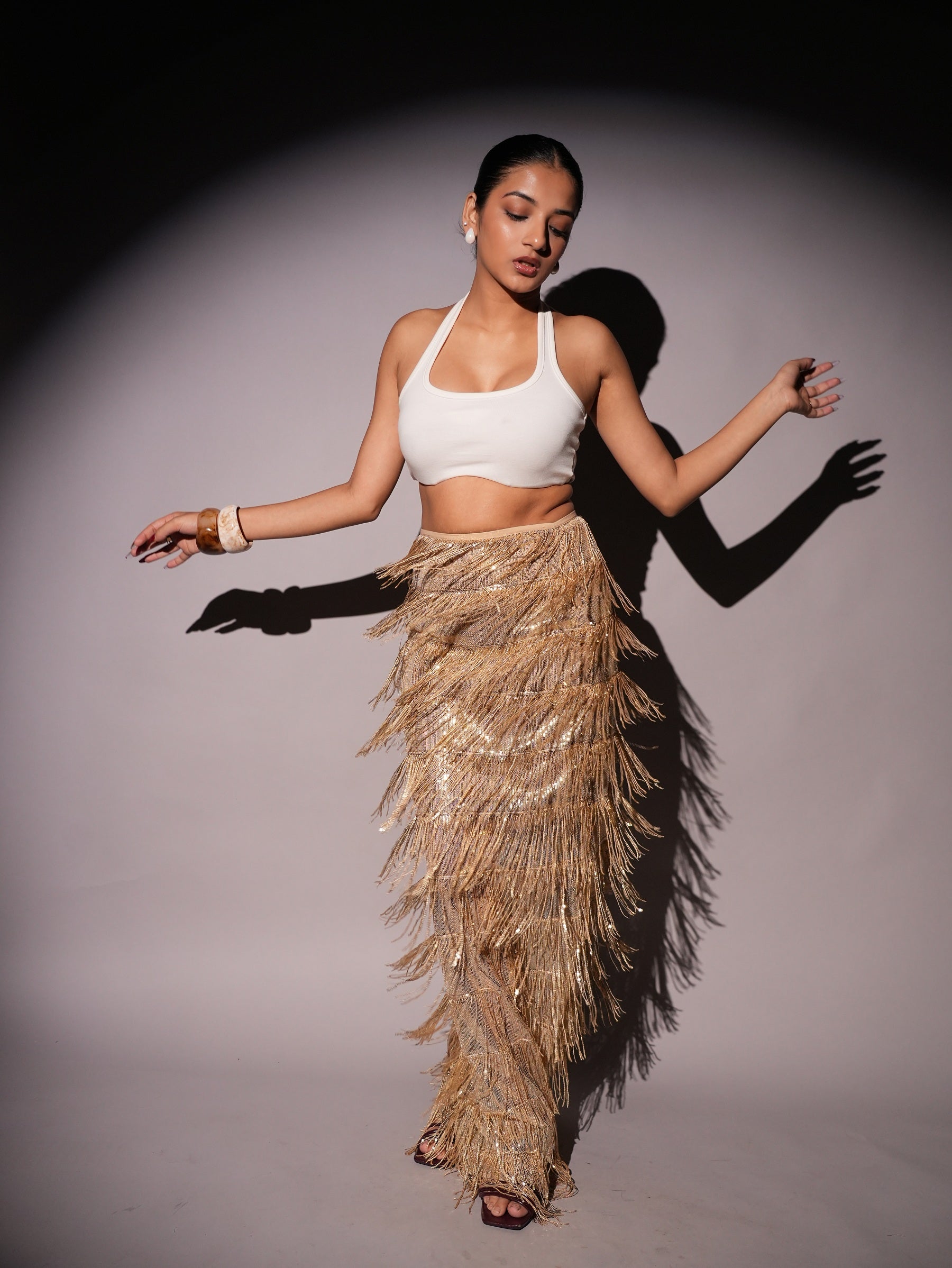 High Waist Golden Tassel Skirt