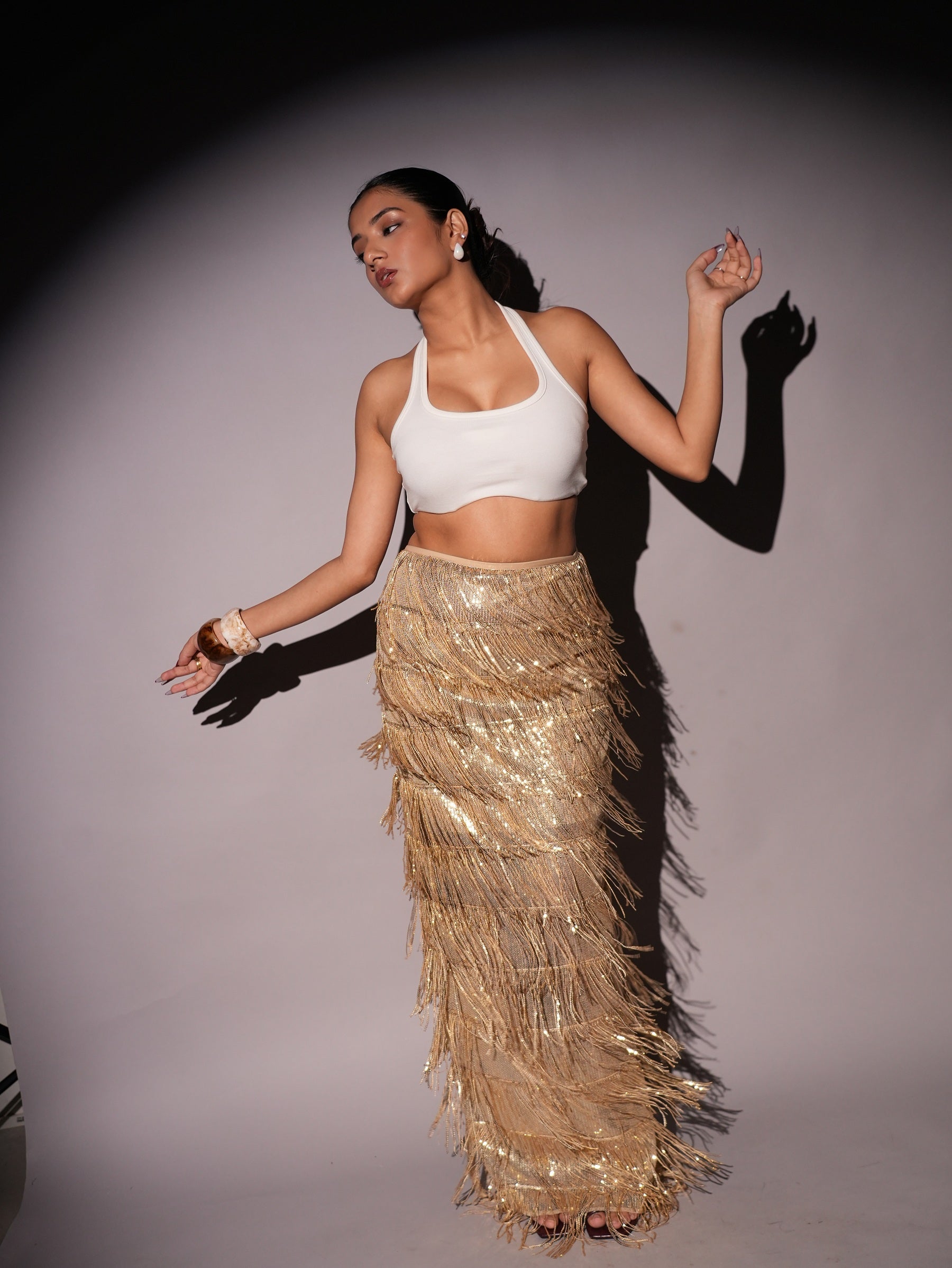 High Waist Golden Tassel Skirt