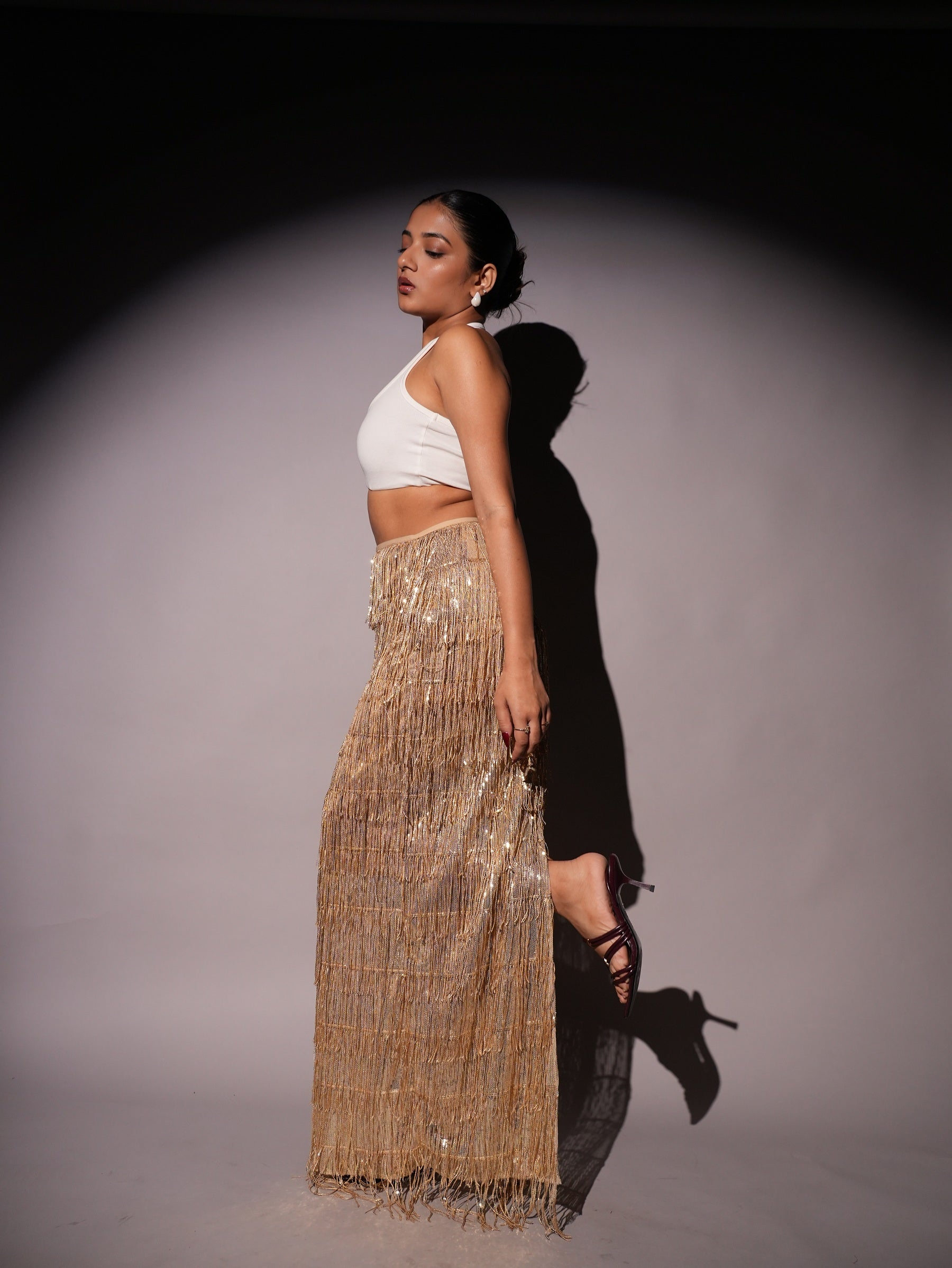 High Waist Golden Tassel Skirt