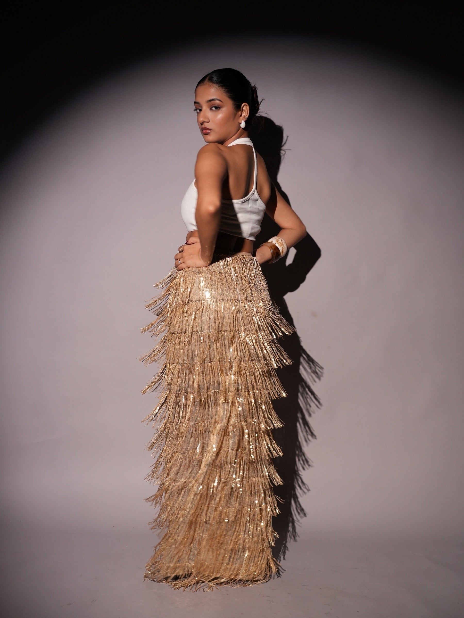 High Waist Golden Tassel Skirt