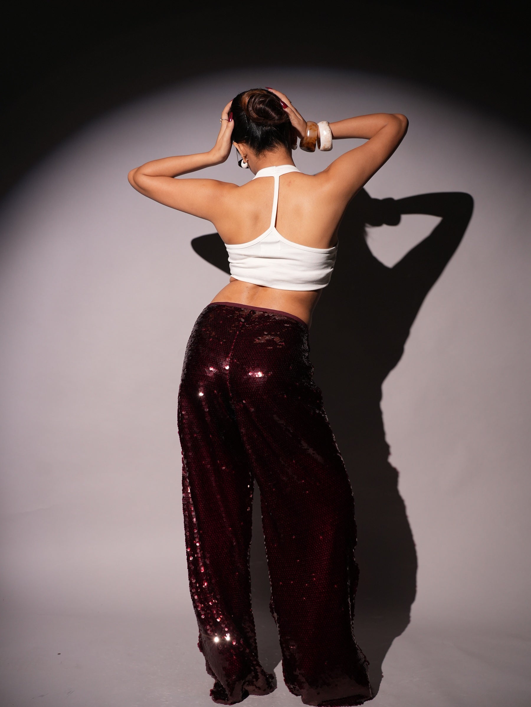Mid Waist Cherry Red Sequins Pant