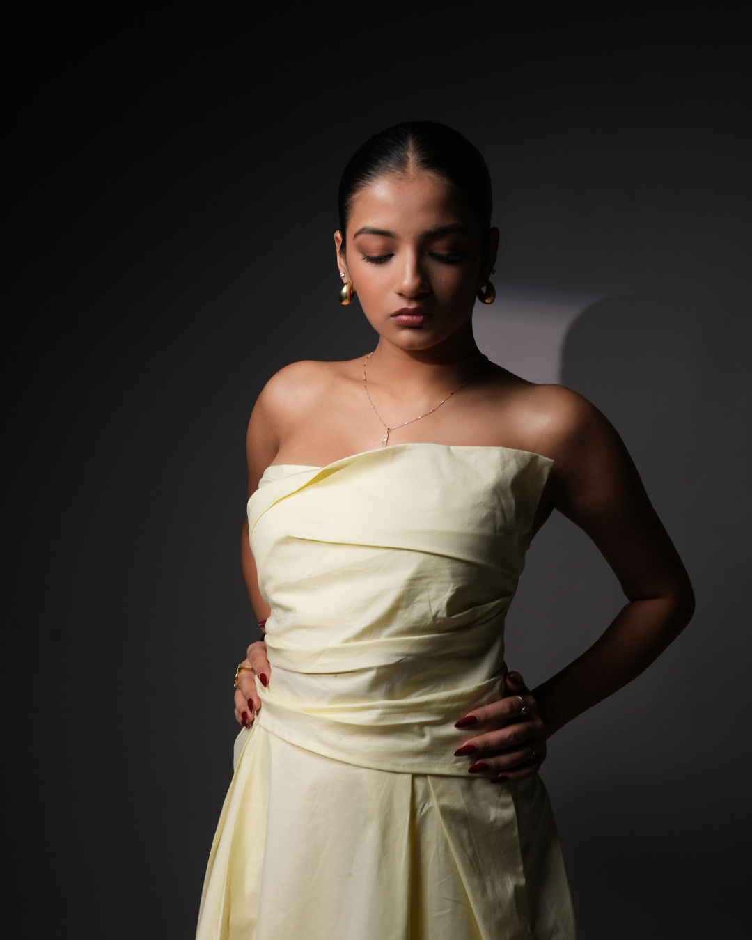 Butter yellow tube top pleated