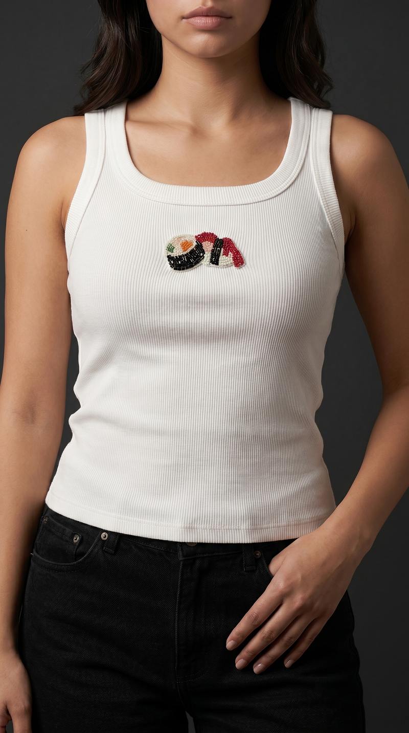 Sushi embroidery tank top: