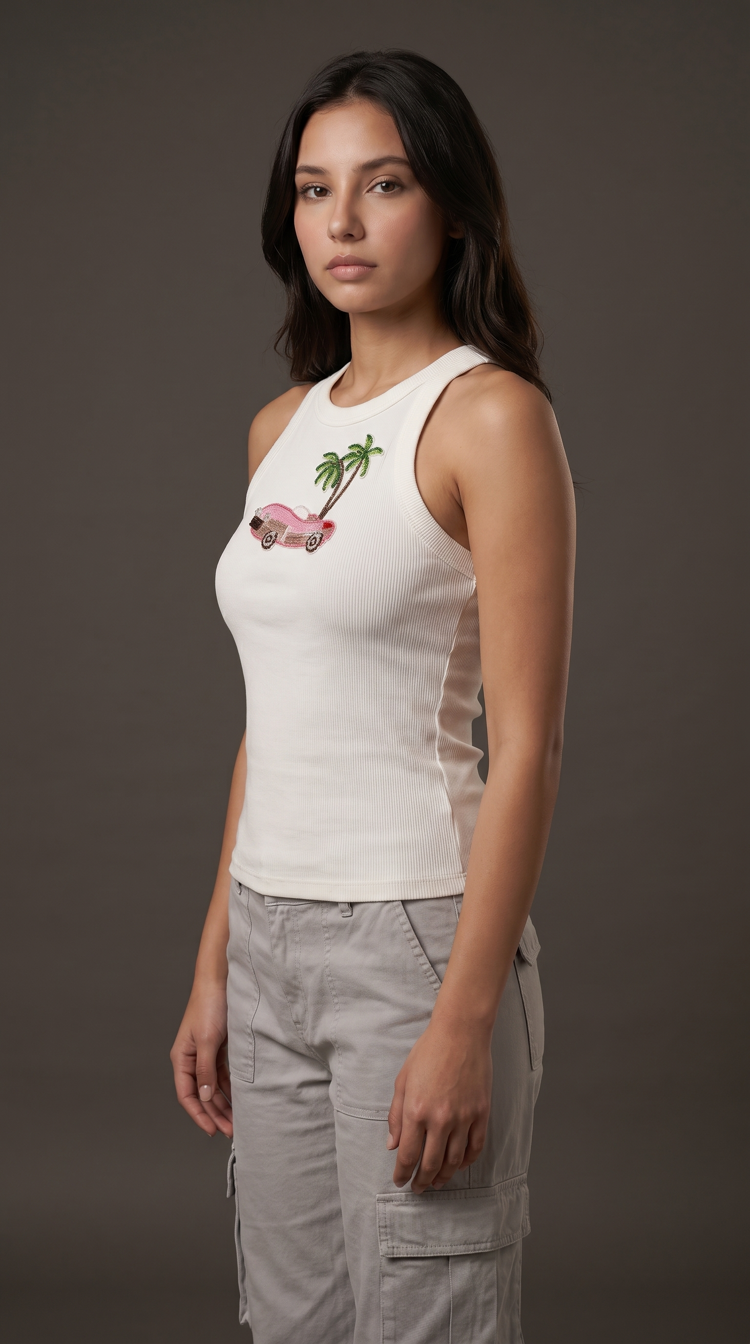 Embellished Car halter neck tank top