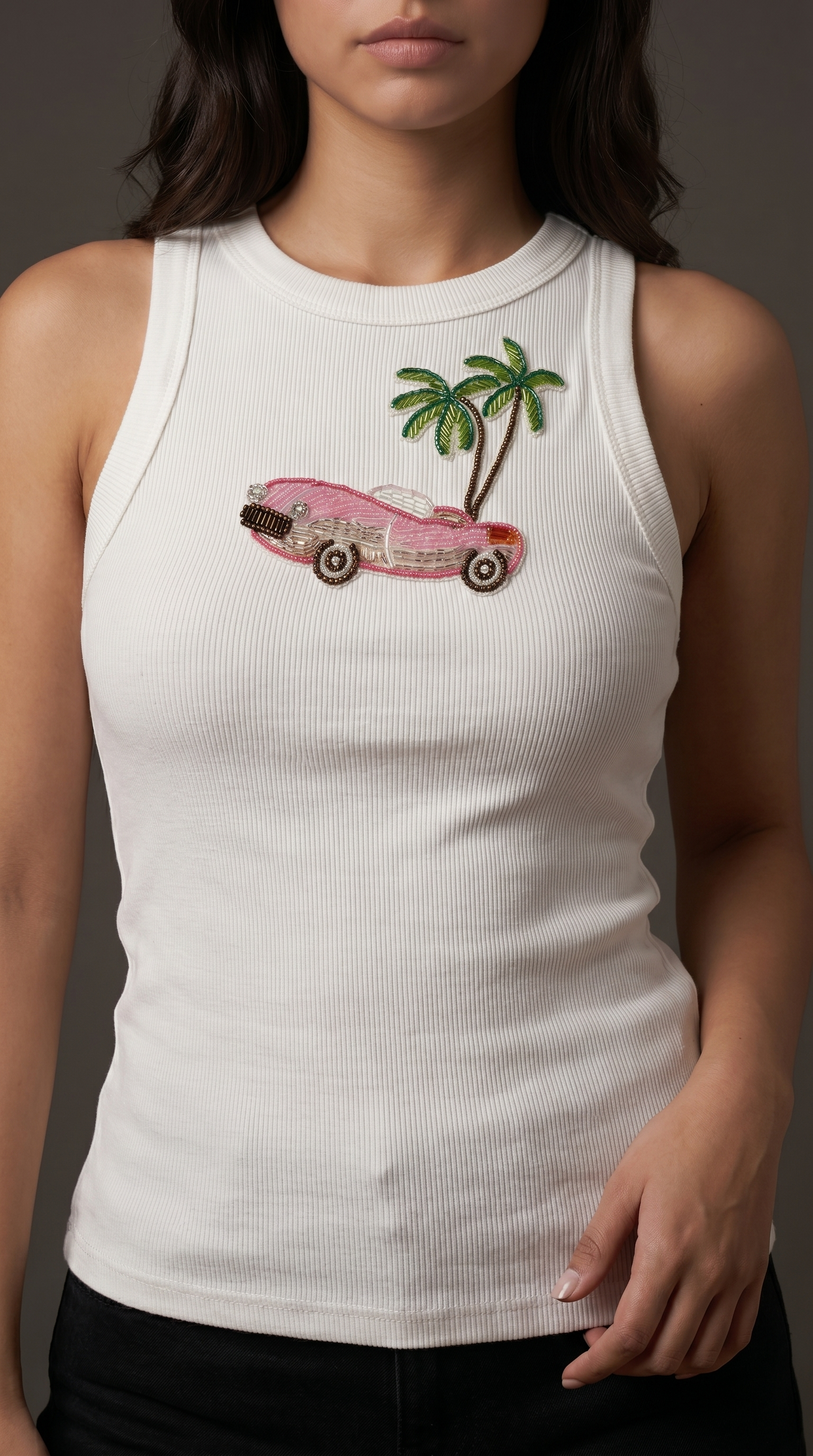 Embellished Car halter neck tank top
