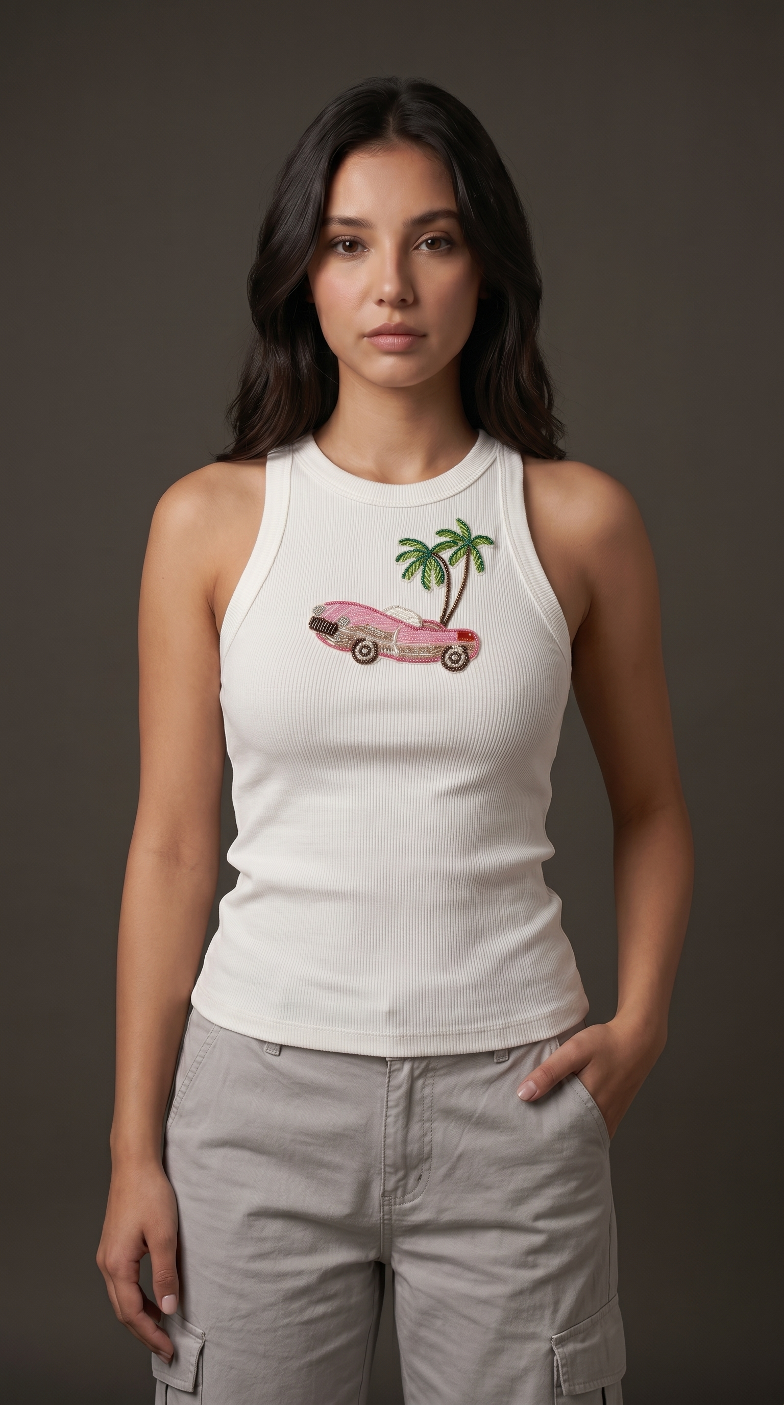 Embellished Car halter neck tank top