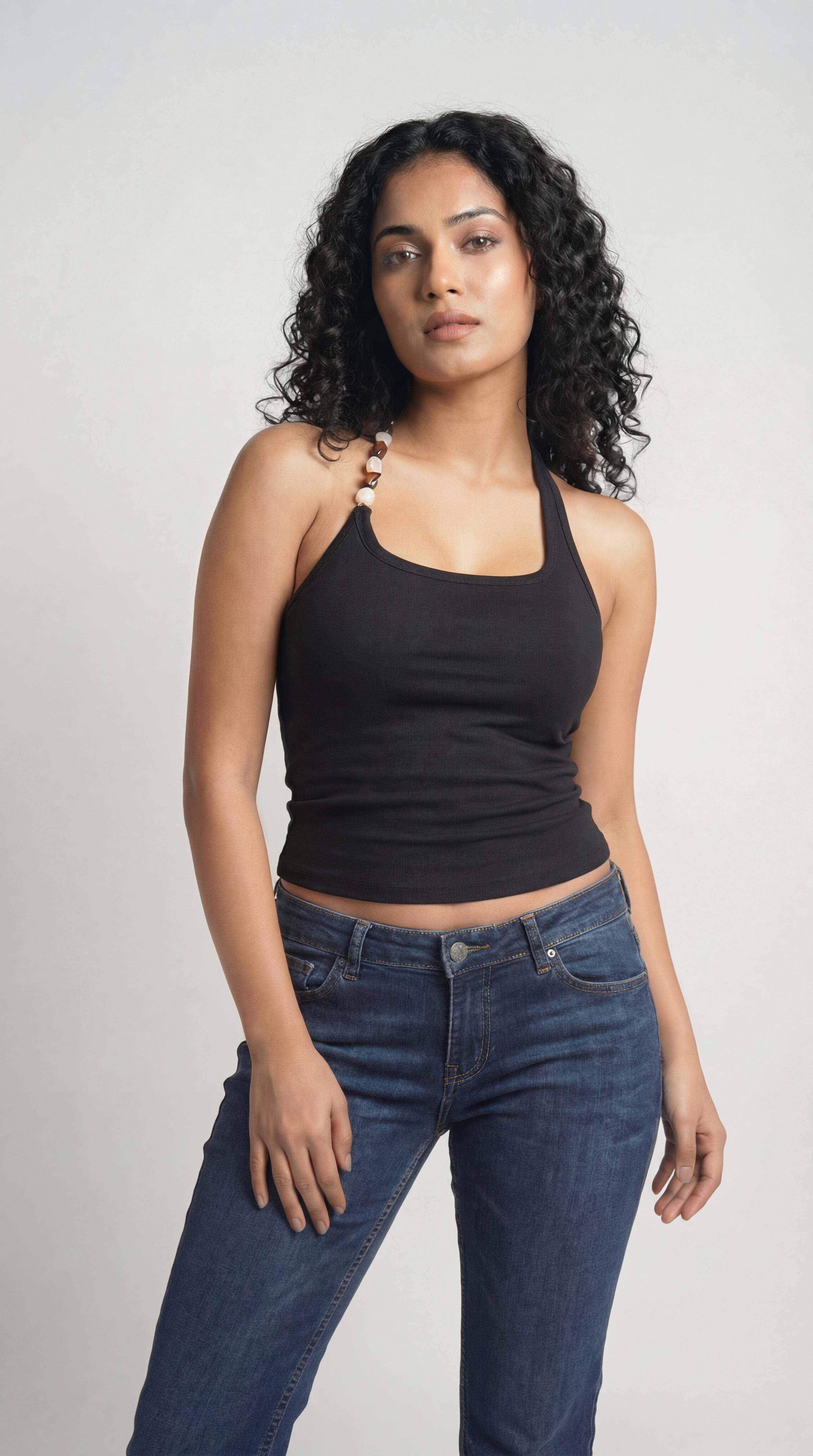 BEADED TANK TOP BLACK