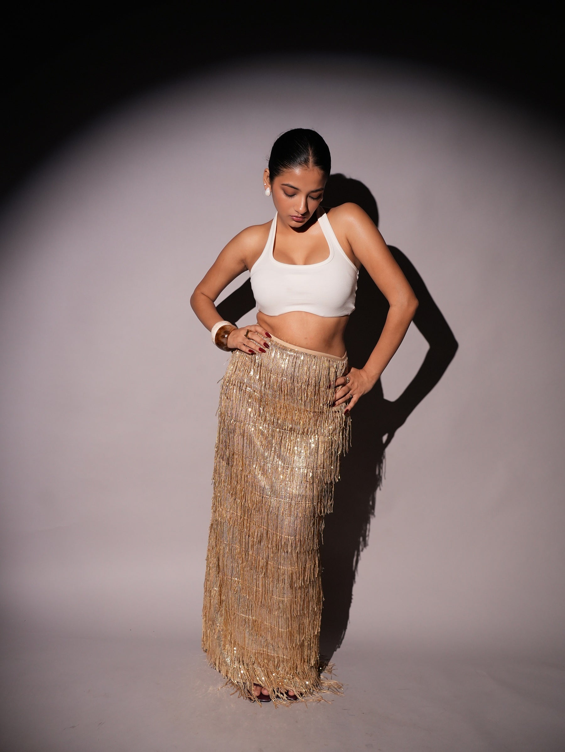 High Waist Golden Tassel Skirt