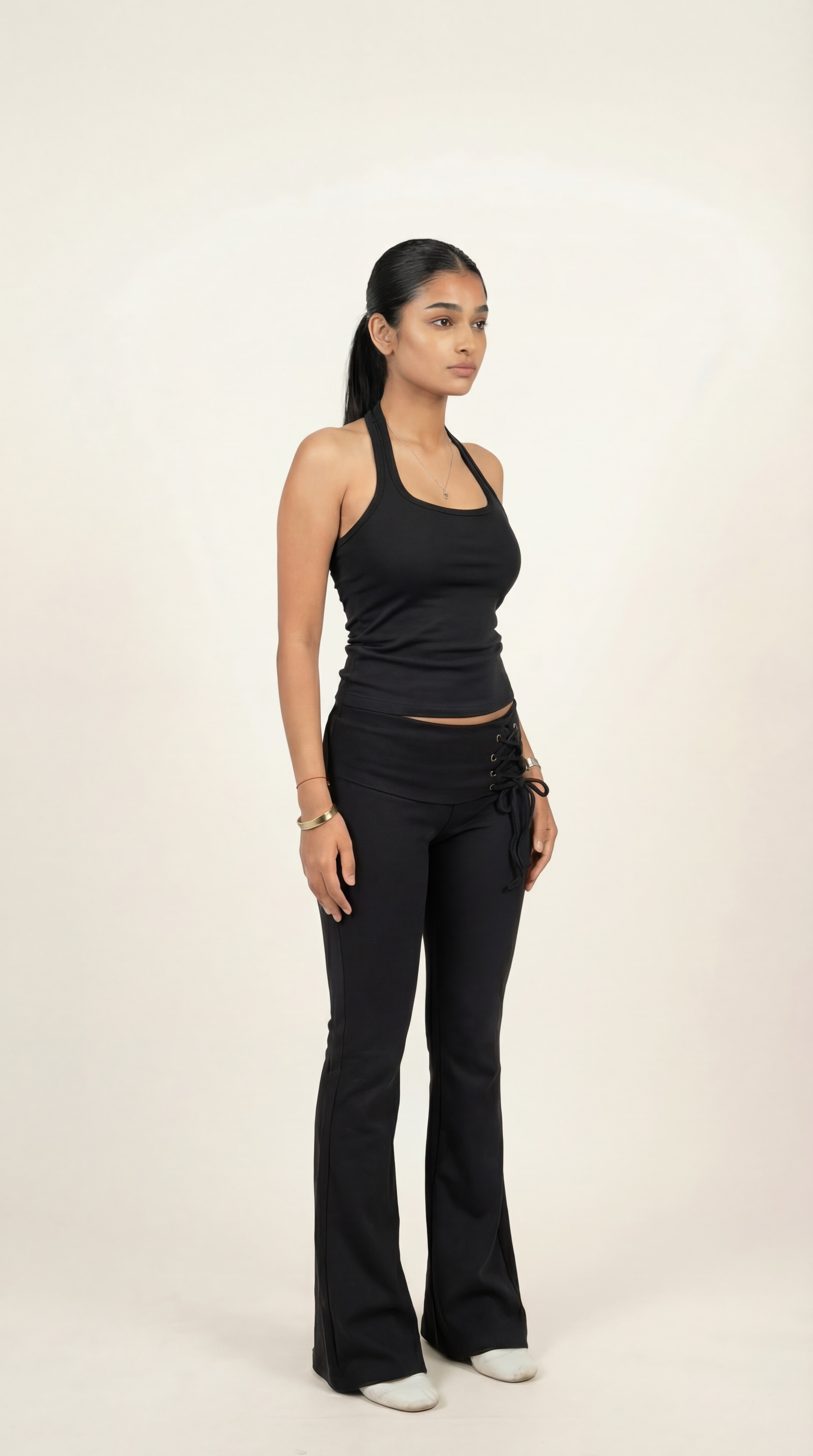 LOW WAIST FLARE PANTS BLACK
