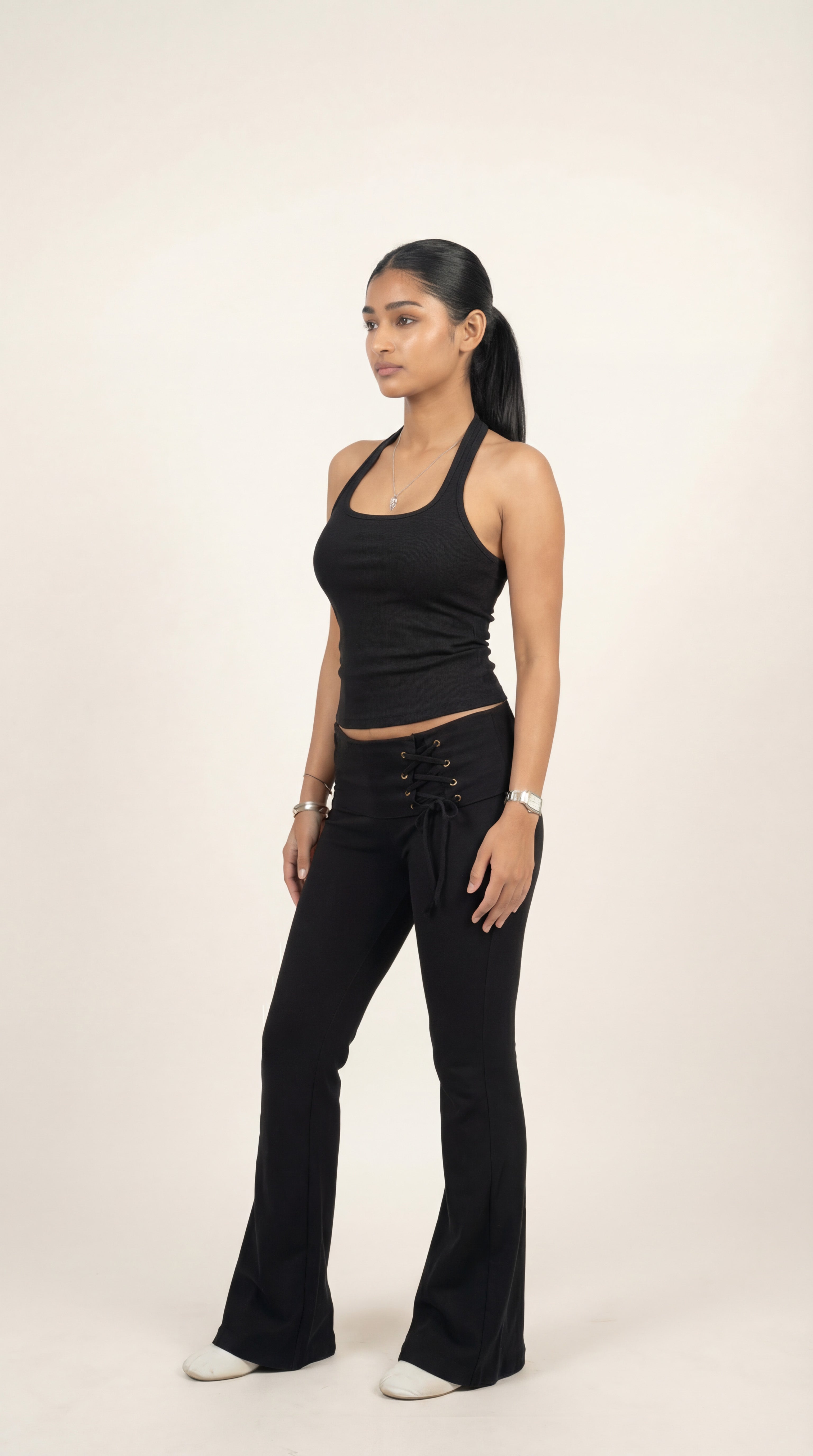 LOW WAIST FLARE PANTS BLACK