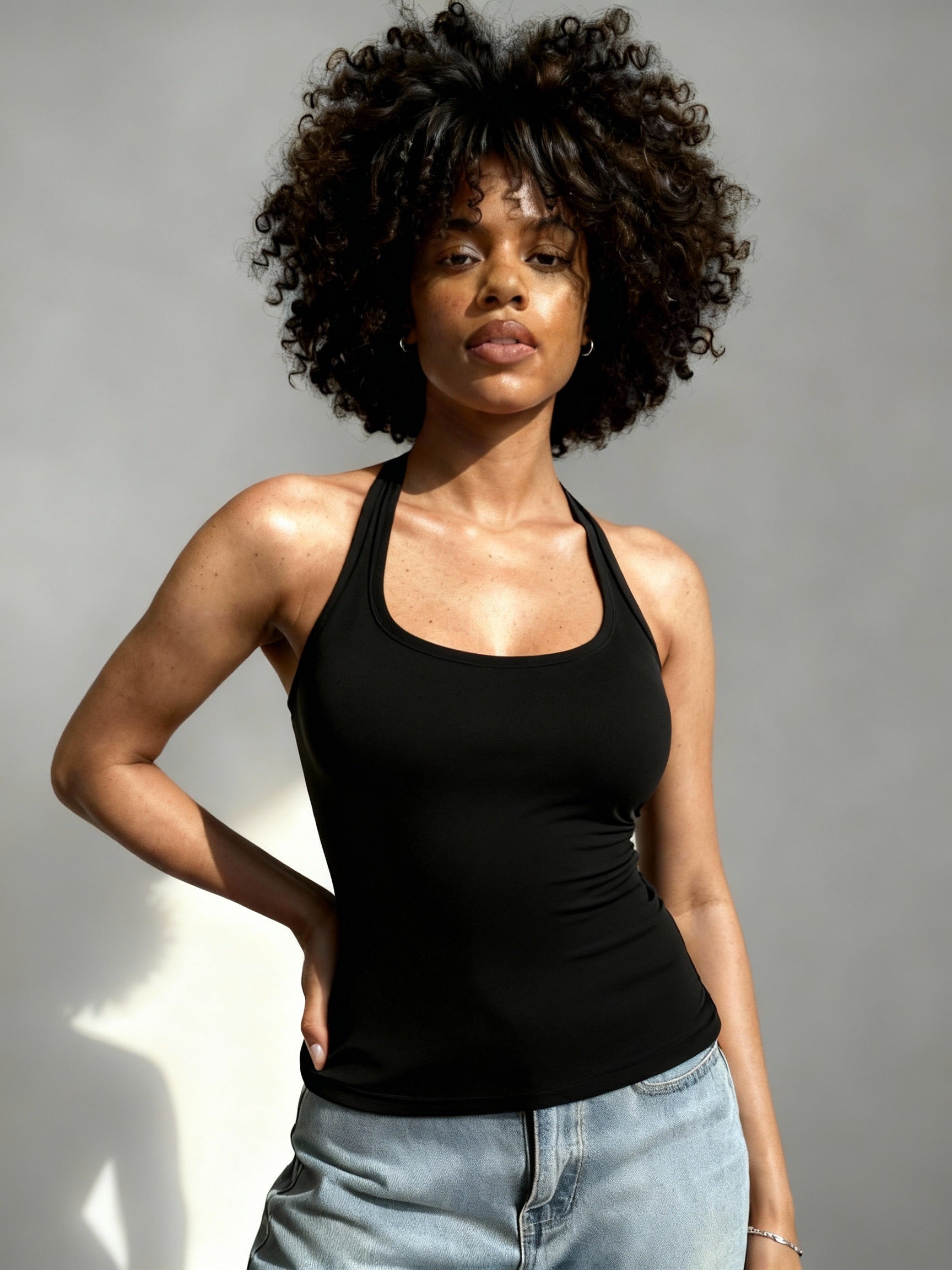 NOIR HALTER SCOOP NECK BLACK